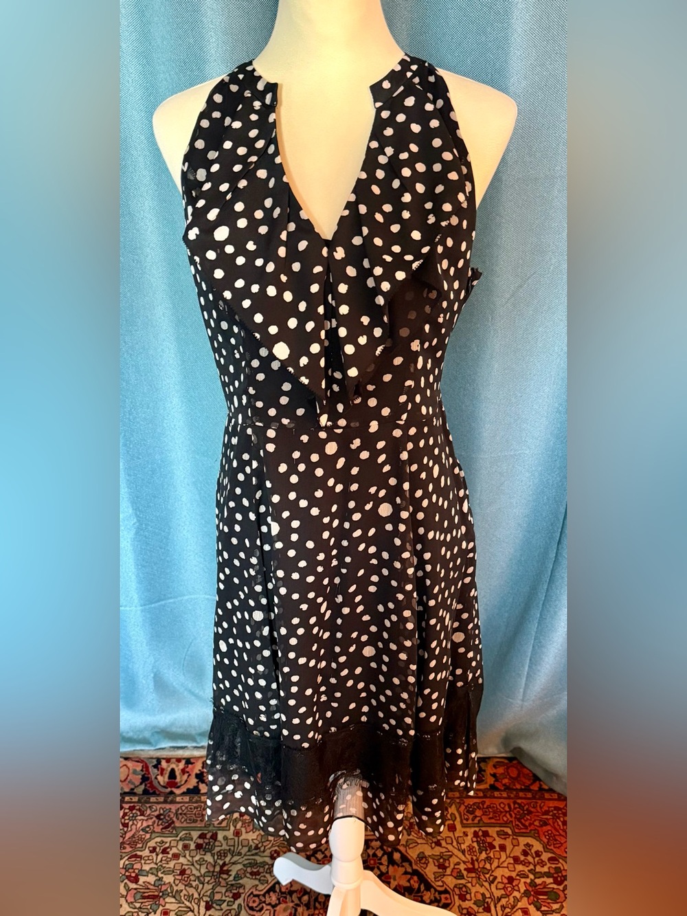 McGinn Black and White Polka Dot Halter Midi Dress